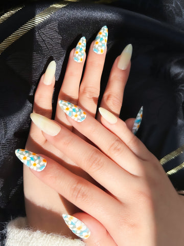 OPOOLA Almond Press on Nails Medium,OPOOLA Rainbow Jelly Soft Gel Fake Nails for Women Fit Natural,  Stick on Nails Reusable, 24pcs False Nails with Design Glue Art Kit
